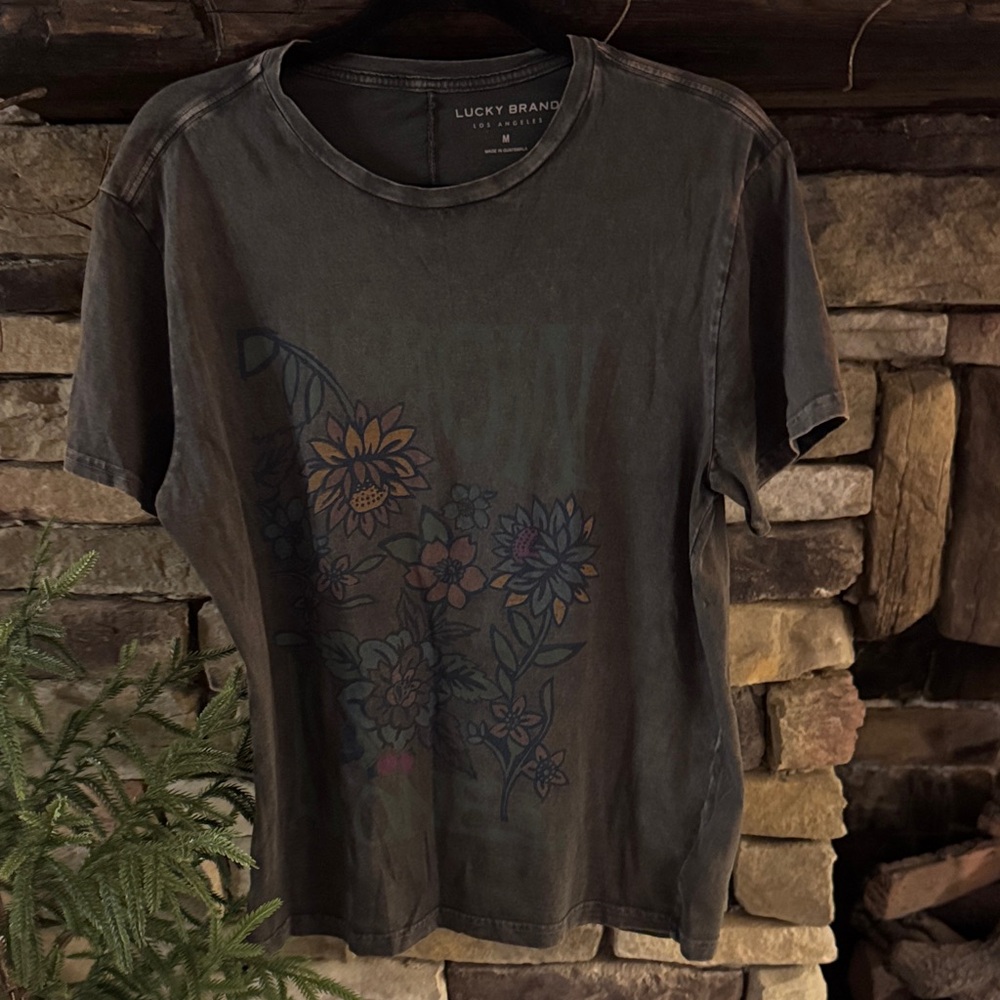 Lucky Brand Men's Dark Gray Floral Graphic Tee